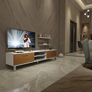 Eko 4 Mdf Dvd Krom Ayaklı Tv Ünitesi Tv Sehpası Beyaz - Ceviz