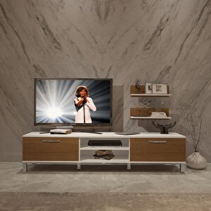 Eko 4 Mdf Dvd Krom Ayaklı Tv Ünitesi Tv Sehpası Beyaz - Ceviz