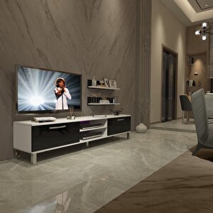 Eko 4 Mdf Dvd Krom Ayaklı Tv Ünitesi Tv Sehpası Beyaz - Siyah