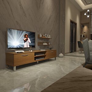 Eko 4 Mdf Dvd Krom Ayaklı Tv Ünitesi Tv Sehpası Naturel Ceviz