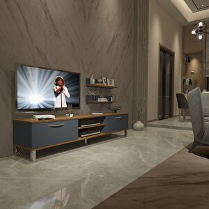 Eko 4 Mdf Dvd Krom Ayaklı Tv Ünitesi Tv Sehpası Ceviz Antrasit