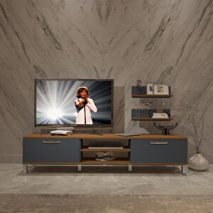 Eko 4 Mdf Dvd Krom Ayaklı Tv Ünitesi Tv Sehpası Ceviz Antrasit