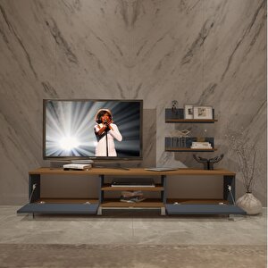 Eko 4 Mdf Dvd Krom Ayaklı Tv Ünitesi Tv Sehpası Ceviz Antrasit