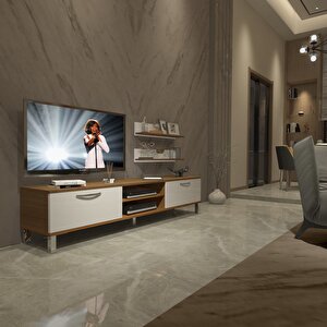 Eko 4 Mdf Dvd Krom Ayaklı Tv Ünitesi Tv Sehpası Ceviz Beyaz