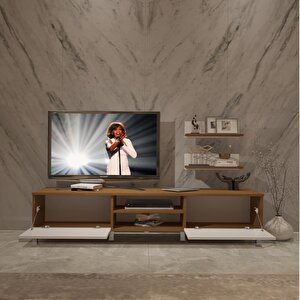 Eko 4 Mdf Dvd Krom Ayaklı Tv Ünitesi Tv Sehpası Ceviz Beyaz