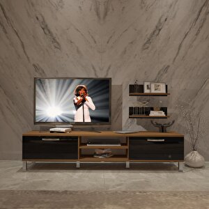 Eko 4 Mdf Dvd Krom Ayaklı Tv Ünitesi Tv Sehpası Ceviz-Siyah