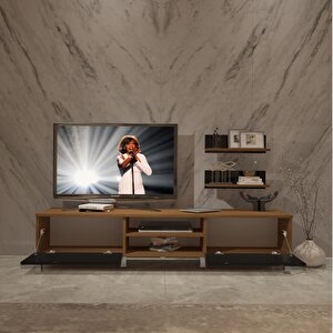 Eko 4 Mdf Dvd Krom Ayaklı Tv Ünitesi Tv Sehpası Ceviz-Siyah