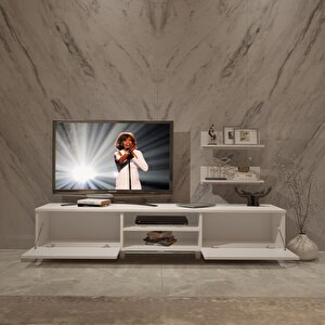 Eko 4 Mdf Dvd Retro Tv Ünitesi Tv Sehpası Parlak Beyaz