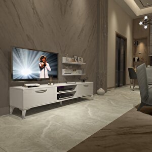 Eko 4 Mdf Dvd Silver Tv Ünitesi Tv Sehpası Parlak Beyaz