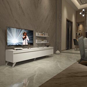 Eko 4 Mdf Std Retro Tv Ünitesi Tv Sehpası Parlak Beyaz