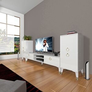 Eko On2 Mdf Dvd Gold Tv Ünitesi Tv Sehpası Parlak Beyaz