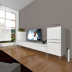 Eko On2 Mdf Std Krom Ayaklı Tv Ünitesi Tv Sehpası Parlak Beyaz