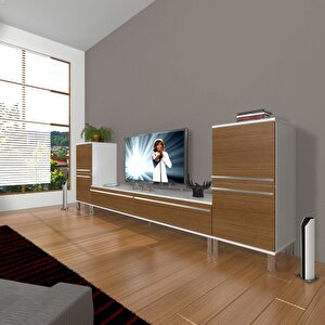 Eko On2 Mdf Std Krom Ayaklı Tv Ünitesi Tv Sehpası Beyaz - Ceviz