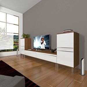 Eko On2 Mdf Std Krom Ayaklı Tv Ünitesi Tv Sehpası Ceviz Beyaz