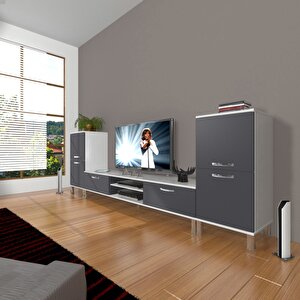 Eko On2 Mdf Dvd Krom Ayaklı Tv Ünitesi Tv Sehpası Beyaz - Antrasit