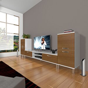 Eko On2 Mdf Dvd Krom Ayaklı Tv Ünitesi Tv Sehpası Beyaz - Ceviz