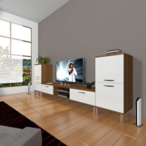 Eko On2 Mdf Dvd Krom Ayaklı Tv Ünitesi Tv Sehpası Ceviz Beyaz