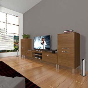 Eko On2 Slm Dvd Krom Ayaklı Tv Ünitesi Tv Sehpası Naturel Ceviz