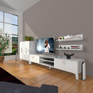 Eko On Mdf Dvd Gold Tv Ünitesi Tv Sehpası Parlak Beyaz