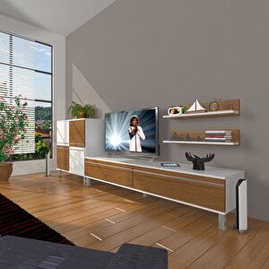 Eko On Mdf Std Krom Ayaklı Tv Ünitesi Tv Sehpası Beyaz - Ceviz