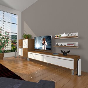 Eko On Mdf Std Krom Ayaklı Tv Ünitesi Tv Sehpası Ceviz Beyaz