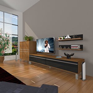 Eko On Mdf Std Krom Ayaklı Tv Ünitesi Tv Sehpası Ceviz-Siyah