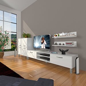 Eko On Mdf Dvd Krom Ayaklı Tv Ünitesi Tv Sehpası Parlak Beyaz