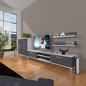 Eko On Mdf Dvd Krom Ayaklı Tv Ünitesi Tv Sehpası Beyaz - Antrasit