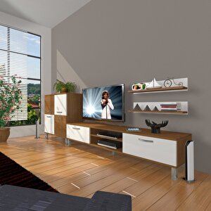 Eko On Mdf Dvd Krom Ayaklı Tv Ünitesi Tv Sehpası Ceviz Beyaz