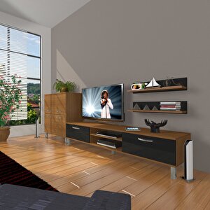 Eko On Mdf Dvd Krom Ayaklı Tv Ünitesi Tv Sehpası Ceviz-Siyah