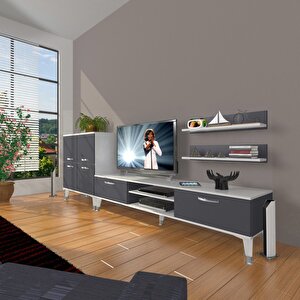 Eko On Mdf Dvd Silver Tv Ünitesi Tv Sehpası Beyaz - Antrasit