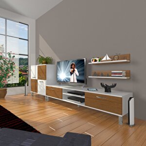 Eko On Slm Dvd Krom Ayaklı Tv Ünitesi Tv Sehpası Beyaz - Ceviz