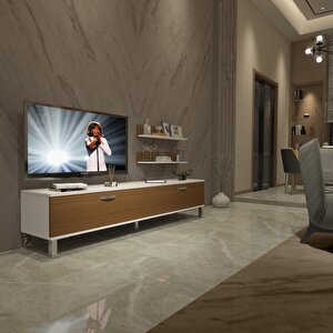 Eko 4 Slm Std Krom Ayaklı Tv Ünitesi Tv Sehpası Beyaz - Ceviz