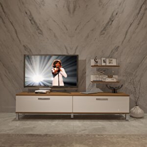 Eko 4 Slm Std Krom Ayaklı Tv Ünitesi Tv Sehpası Ceviz Beyaz