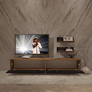 Eko 4 Slm Std Krom Ayaklı Tv Ünitesi Tv Sehpası Ceviz-Siyah