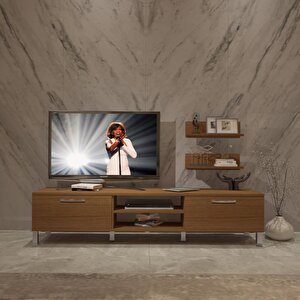 Eko 4 Slm Dvd Krom Ayaklı Tv Ünitesi Tv Sehpası Naturel Ceviz