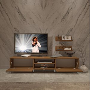 Eko 4 Slm Dvd Krom Ayaklı Tv Ünitesi Tv Sehpası Naturel Ceviz