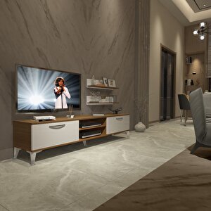 Eko 4 Slm Dvd Silver Tv Ünitesi Tv Sehpası Ceviz Beyaz