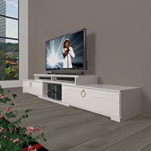 Flex 130 Mdf Gold Tv Ünitesi Tv Sehpası Parlak Beyaz
