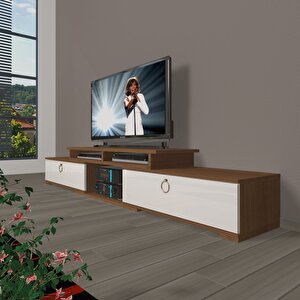 Flex 130 Mdf Gold Tv Ünitesi Tv Sehpası Ceviz Beyaz