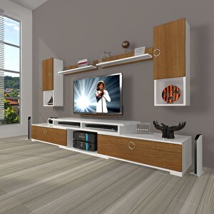 Flex 5da130 Mdf Gold Tv Ünitesi Tv Sehpası Beyaz - Ceviz