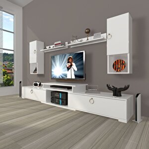 Flex 5da Mdf Gold Tv Ünitesi Tv Sehpası Parlak Beyaz