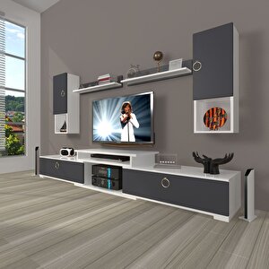 Flex 5da Mdf Gold Tv Ünitesi Tv Sehpası Beyaz - Antrasit