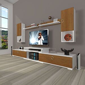 Flex 5da Mdf Gold Tv Ünitesi Tv Sehpası Beyaz - Ceviz