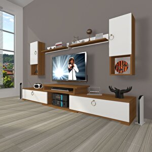Flex 5da Mdf Gold Tv Ünitesi Tv Sehpası Ceviz Beyaz