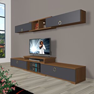 Flex 5 Mdf Gold Tv Ünitesi Tv Sehpası Ceviz Antrasit