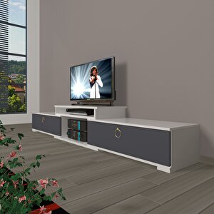 Flex 4 Mdf Gold Tv Ünitesi Tv Sehpası Beyaz - Antrasit