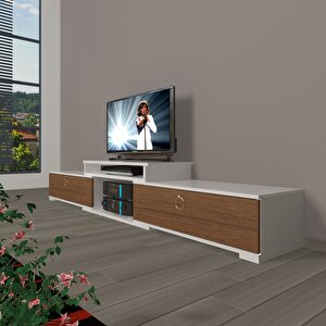 Flex 4 Mdf Gold Tv Ünitesi Tv Sehpası Beyaz - Ceviz