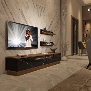 Trendstyle 220rs Mdf Tv Ünitesi Tv Sehpası Ceviz Siyah Mermer