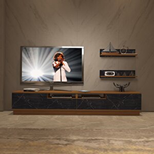 Trendstyle 220rs Mdf Tv Ünitesi Tv Sehpası Ceviz Siyah Mermer